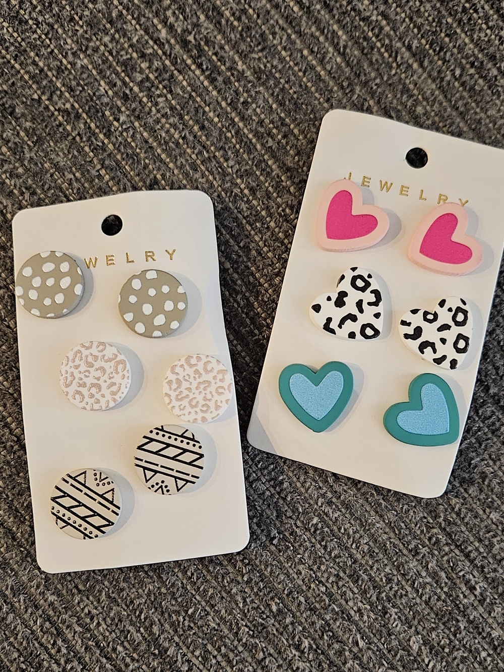 Heart & Dot Stud Earring Set - Pink, Teal, Beige, Black